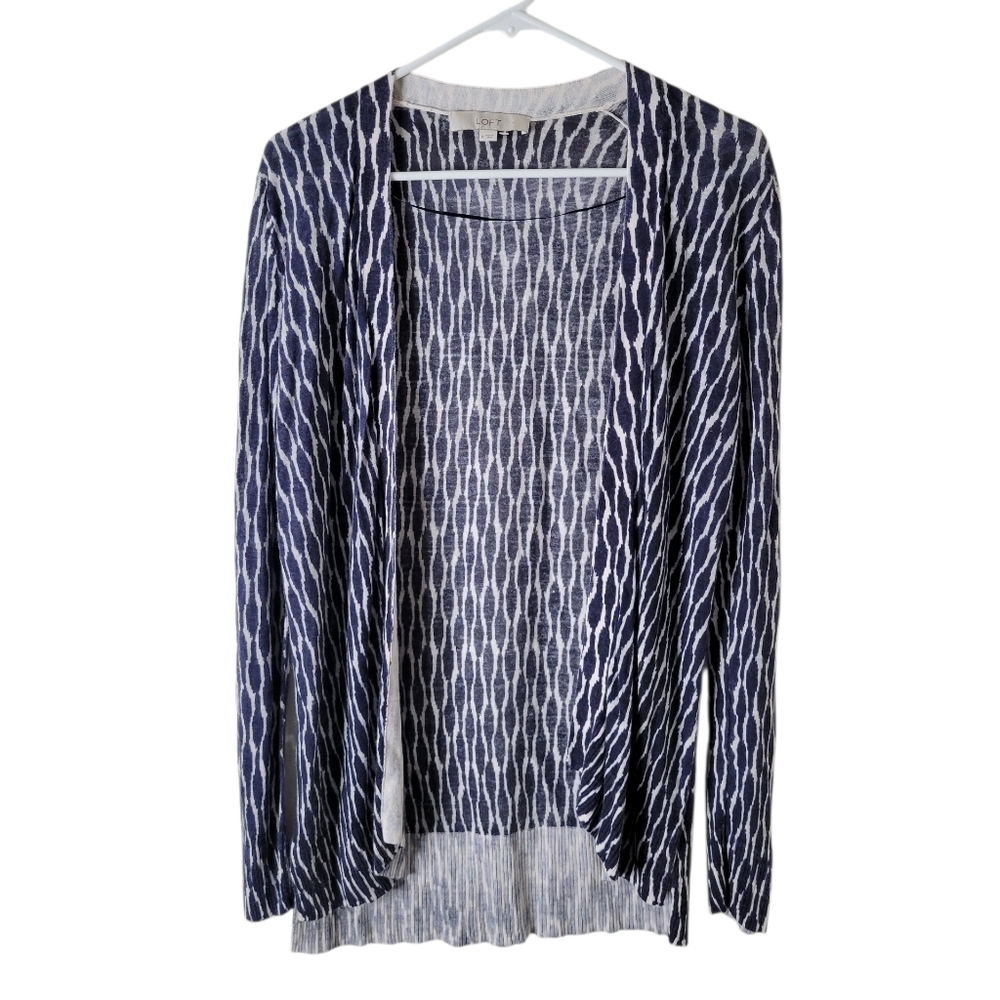 Loft Blue & White Patterned Print Cardigan